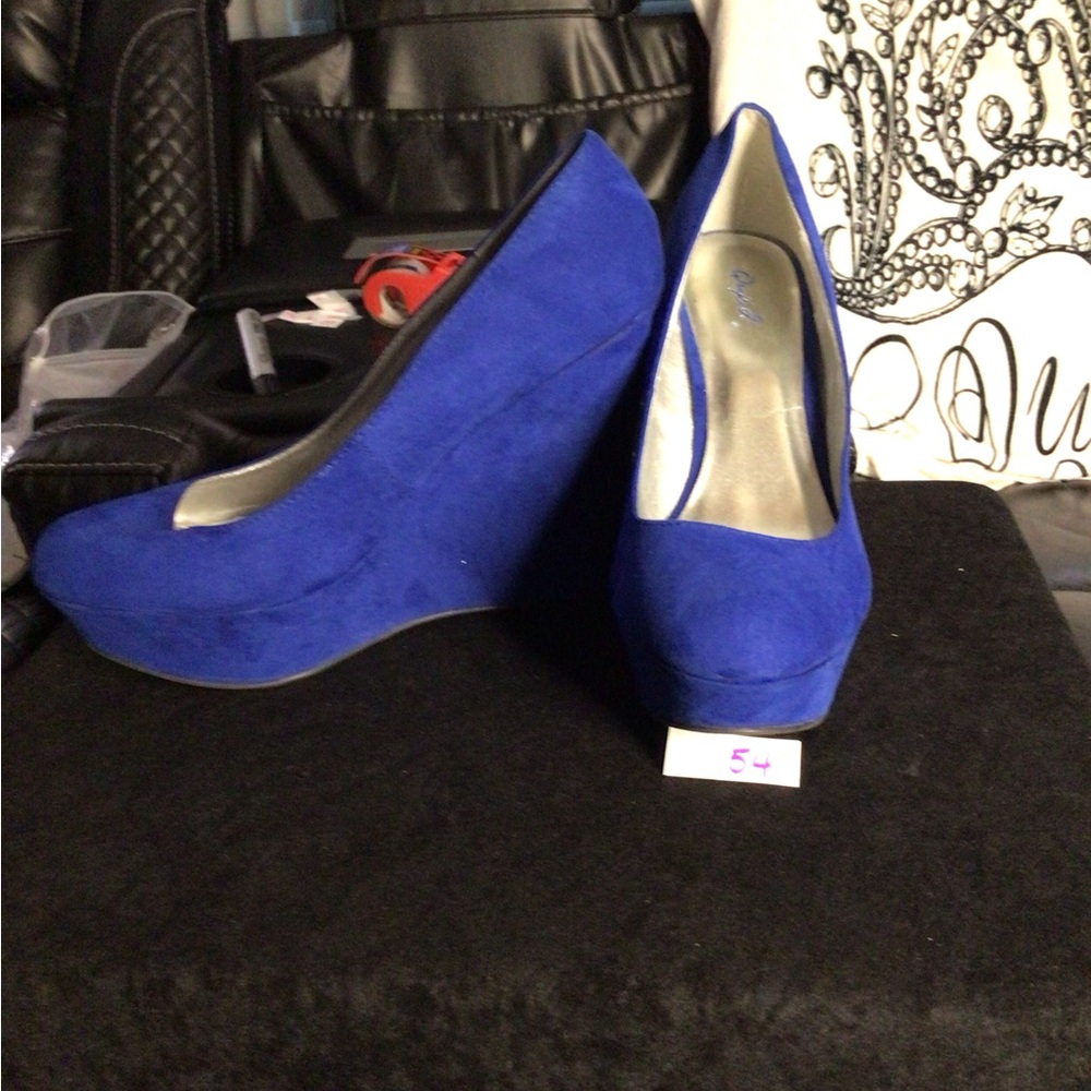 Qupid Blue Wedge Shoes Elegant Design